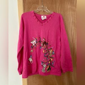 Quacker Factory Cat Christmas Tree Sweater Size Large